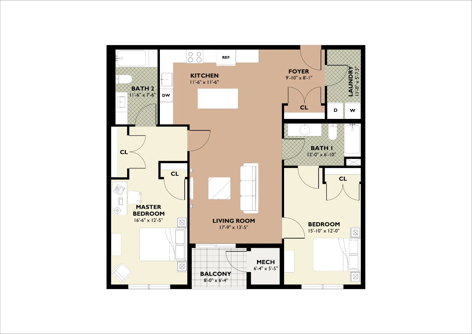 Type A 2 BD floor plan