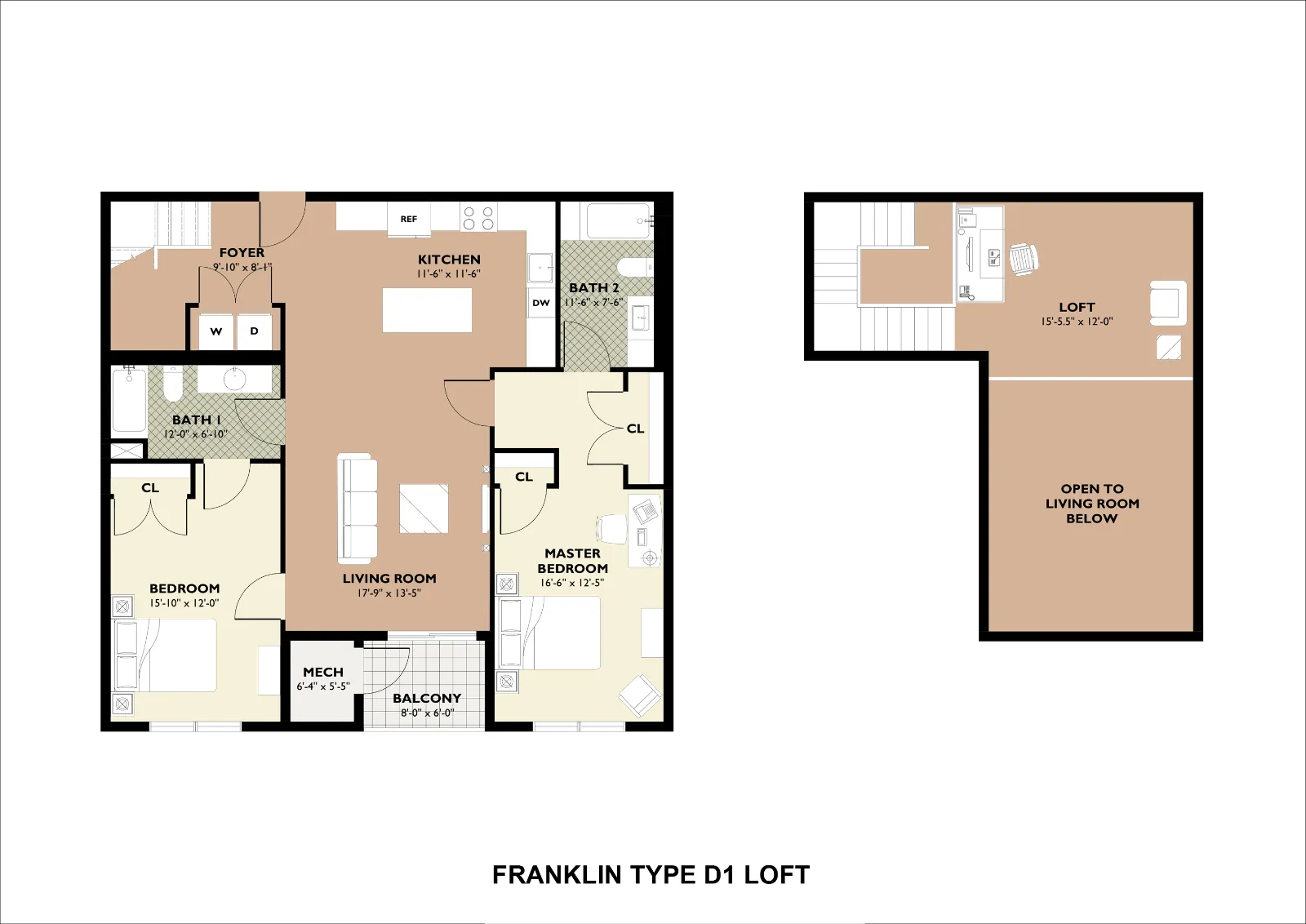 Type D Loft 2 BD floor plan