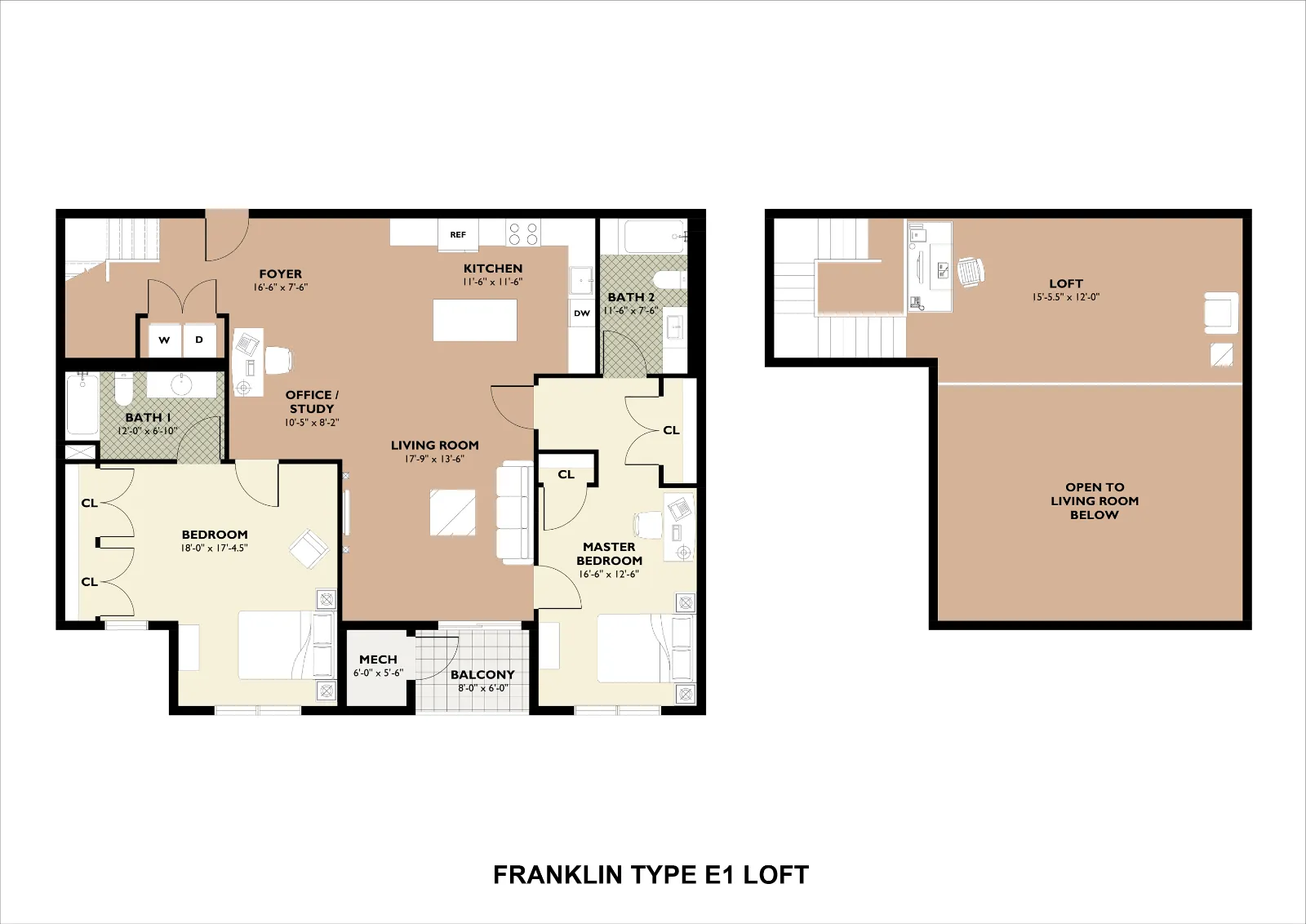 Type E Loft 2 BD floor plan