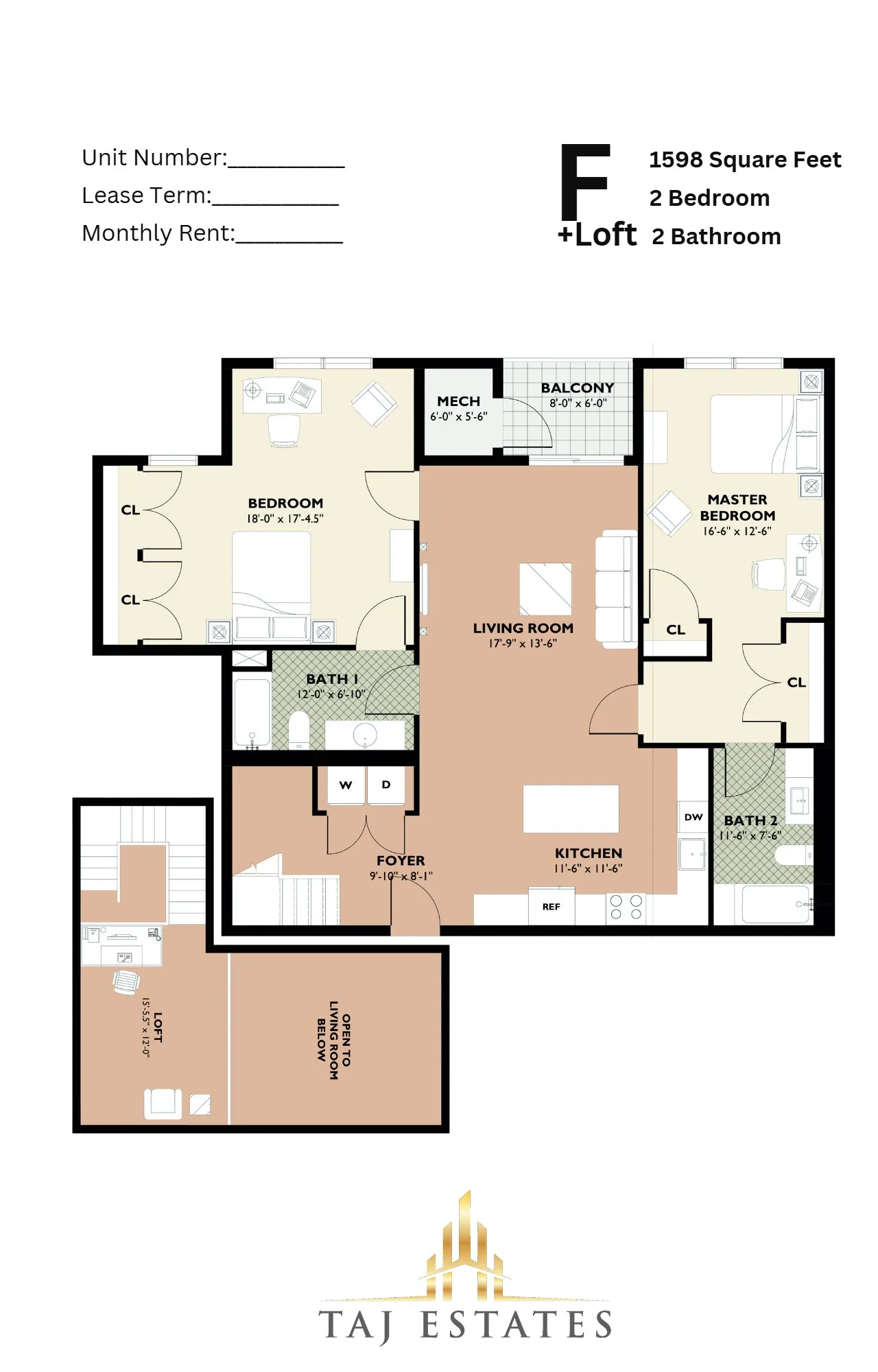 Type F Loft 2 BD floor plan