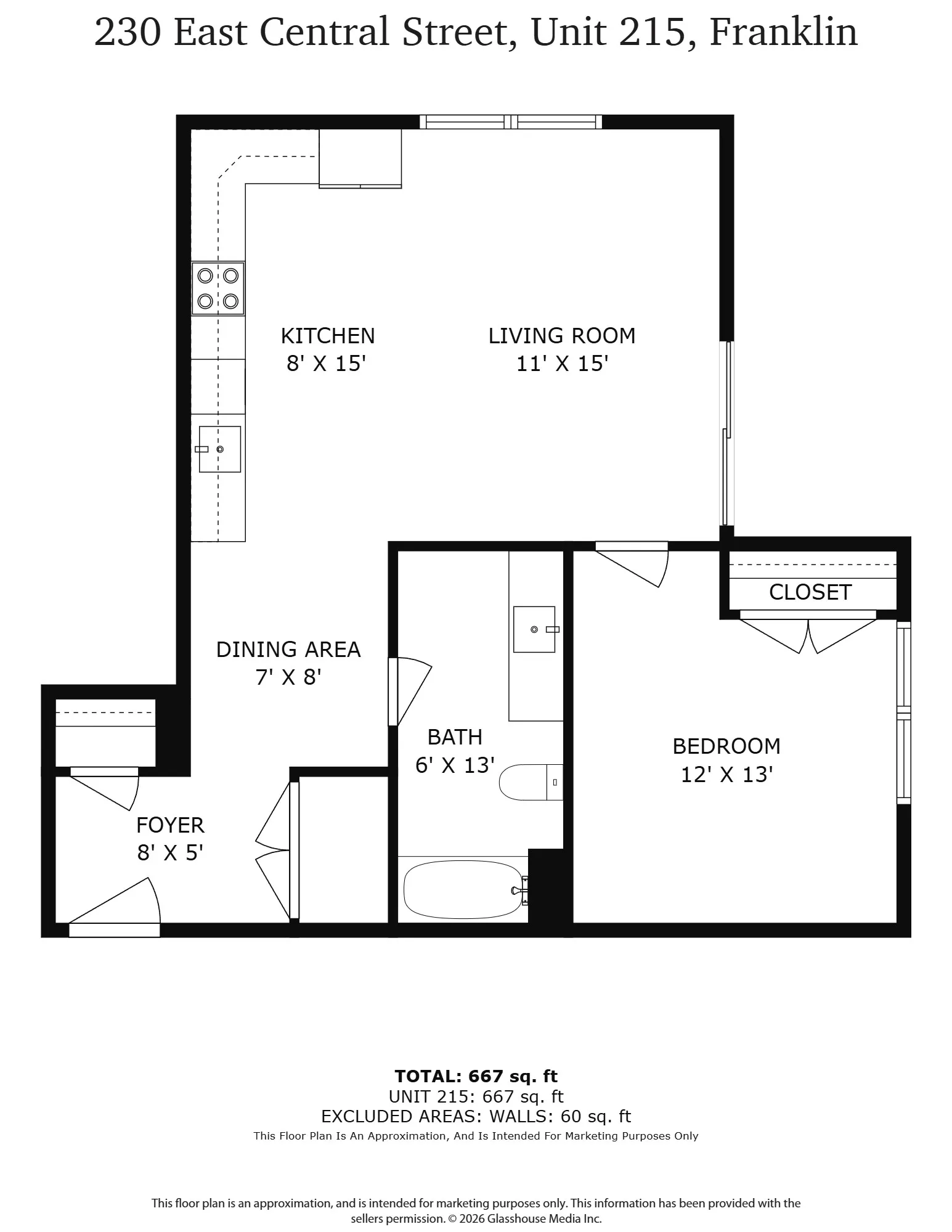 Type E 1 BD floor plan